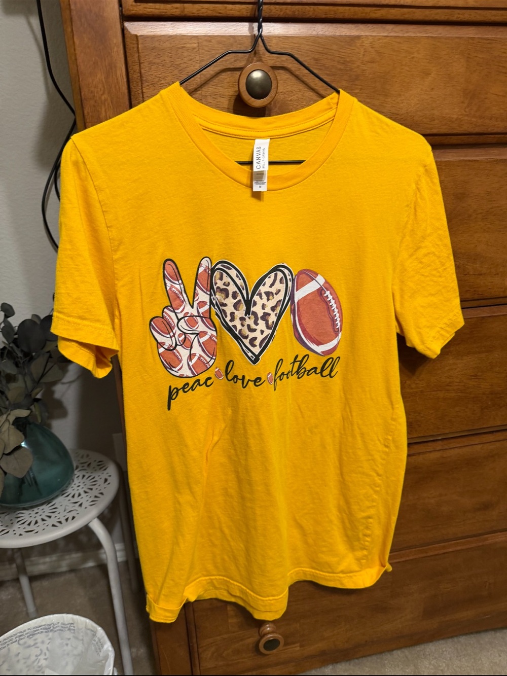 Bella Canvas Yellow 'Peace Love Football' Short Sleeve Tee